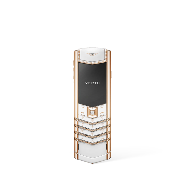 Signature V Diamond Alligator Skin Keypad Phone – White