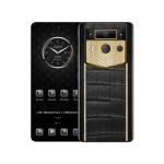 Metavertu 2 Max Screen Luxury Custom-Made Gold V-Shaped With Diamonds Alligator Skin Web3 AI Phone – Black