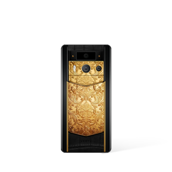 Metavertu 2 Max Screen Luxury Custom-Made Golden Carved Floral Decoration With Alligator Skin Web3 AI Phone – Black