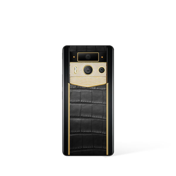 Metavertu 2 Max Screen Luxury Custom-Made Gold Plain Weave With Diamond Alligator Skin Web3 AI Phone – Black