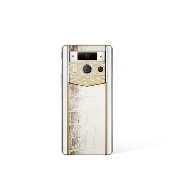 Metavertu 2 Max Screen Luxury Custom-Made Gold Plain Weave With Diamond Himalaya Alligator Skin Web3 AI Phone – White