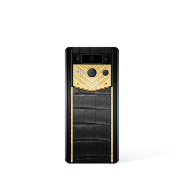 Metavertu 2 Max Screen Luxury Custom-Made Gold With Diamonds Alligator Skin Web3 AI Phone - Black