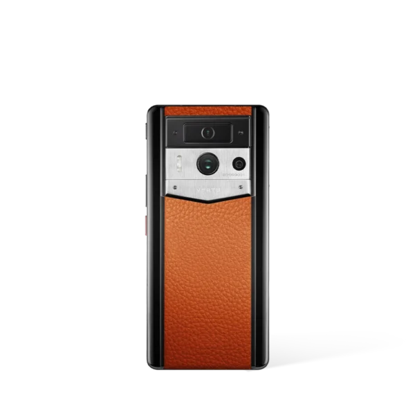 Metavertu 2 Max Screen Calfskin Web3 AI Phone – Dawning Orange (Silver Case)