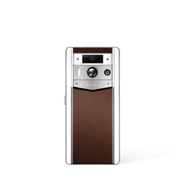 Metavertu 2 Max Screen White Calfskin Web3 AI Phone – Caramel (Silver Case)