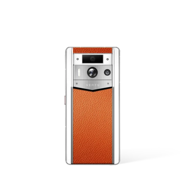 Metavertu 2 Max Screen White Calfskin Web3 AI Phone – Orange (Silver Case)