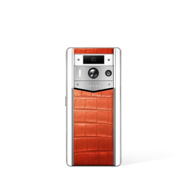 Metavertu 2 Max Screen White Alligator Skin Web3 AI Phone – Orange (Silver Case)