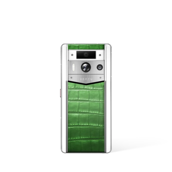 Metavertu 2 Max Screen White Alligator Skin Web3 AI Phone – Green (Silver Case)