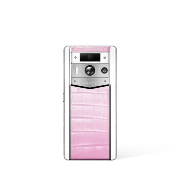 Metavertu 2 Max Screen White Alligator Skin Web3 AI Phone – Pink (Silver Case)