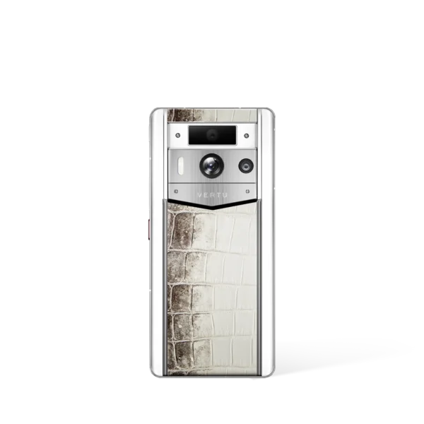 Metavertu 2 Max Screen White Luxury Custom-Made Gold Plain Weave With Diamond Himalaya Alligator Skin Web3 AI Phone – White