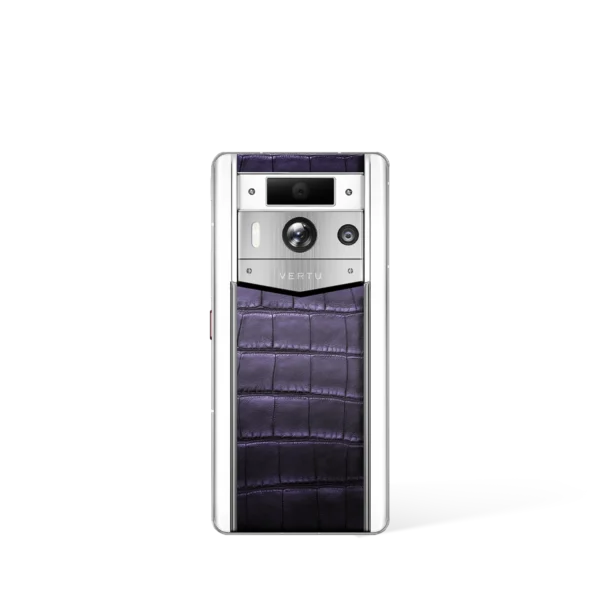 Metavertu 2 Max Screen White Alligator Skin Web3 AI Phone – Grape Purple (Silver Case)