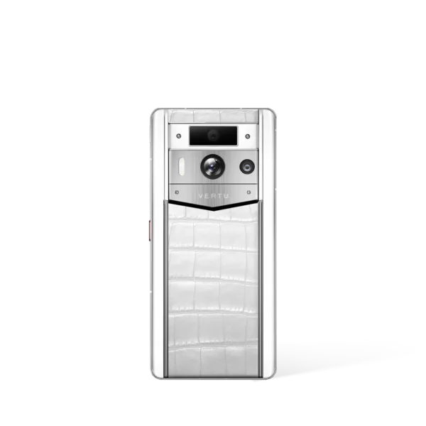 Metavertu 2 Max Screen White Alligator Skin Web3 AI Phone – White (Silver Case)