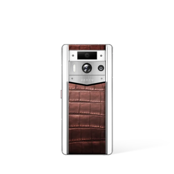 Metavertu 2 Max Screen White Alligator Skin Web3 AI Phone – Amber Brown (Silver Case)