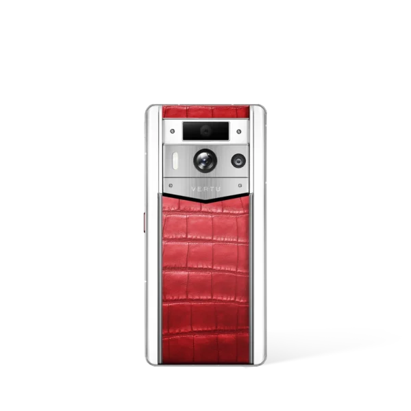 Metavertu 2 Max Screen White Alligator Skin Web3 AI Phone – Flame Red (Silver Case)