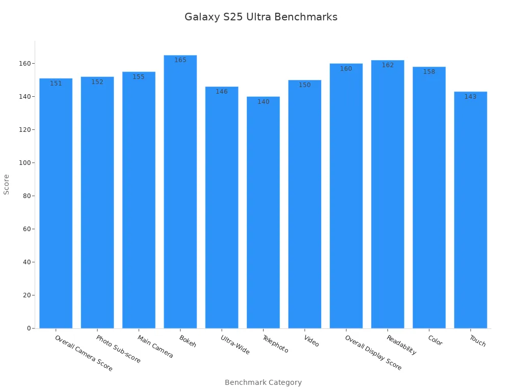Bar chart depicting benchmark test scores for the Samsung Galaxy S25 Ultra.