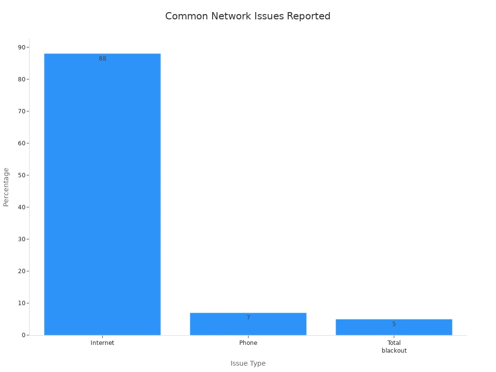 Bar chart showing most common network issues reported by users